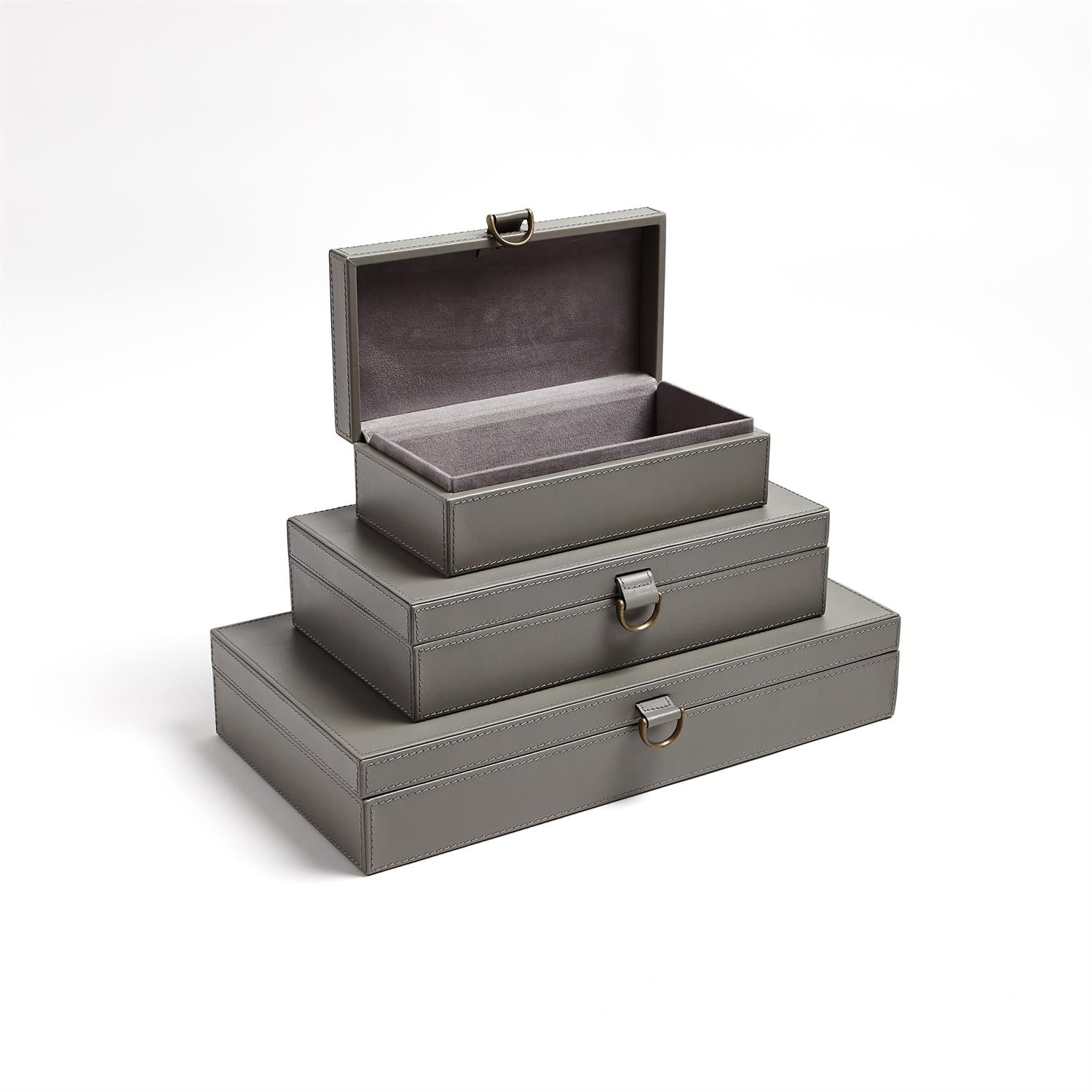 Global Views Marbled Leather D Ring Box - Dark Grey