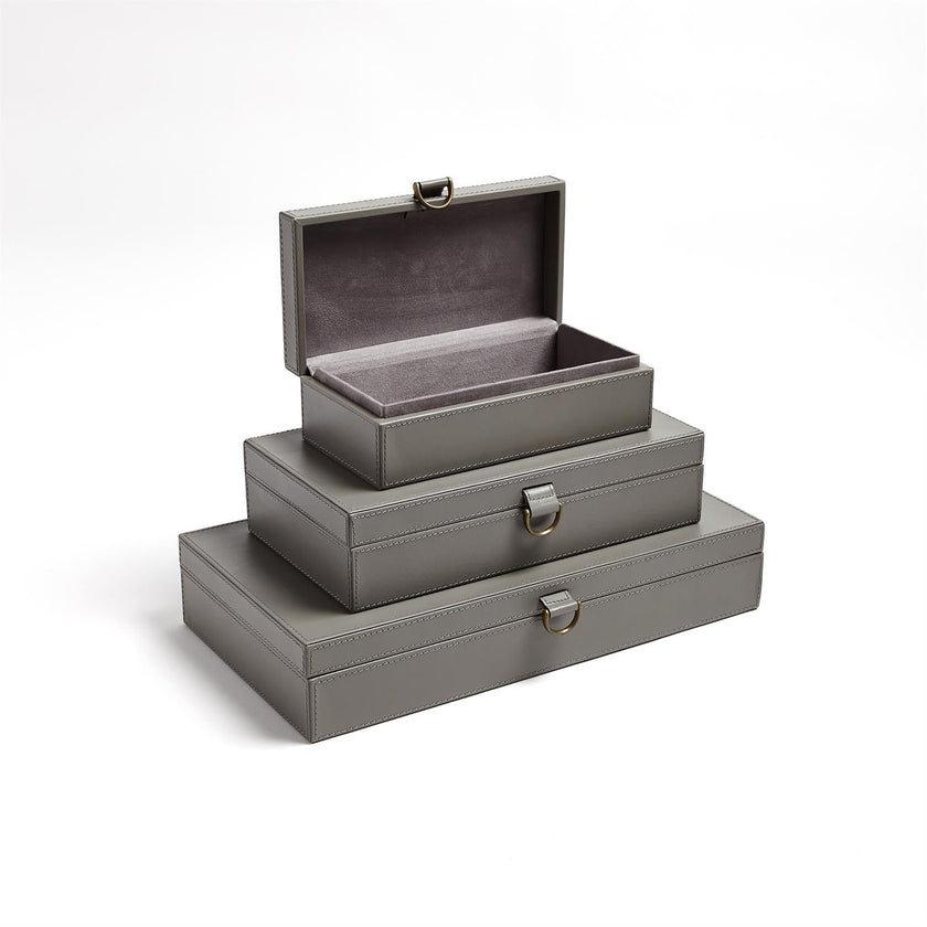 Global Views Marbled Leather D Ring Box - Dark Grey