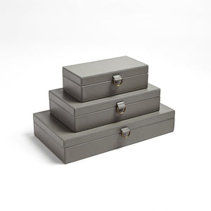 Global Views Marbled Leather D Ring Box - Dark Grey