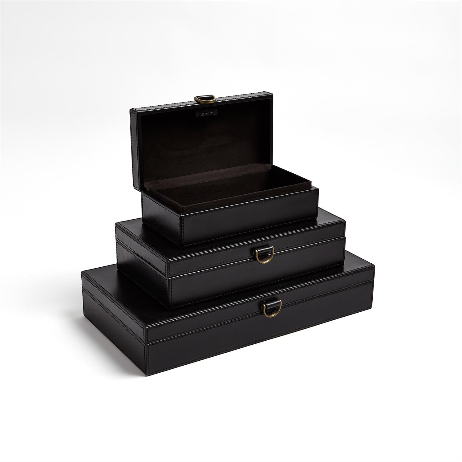 Global Views Marbled Leather D Ring Box - Black