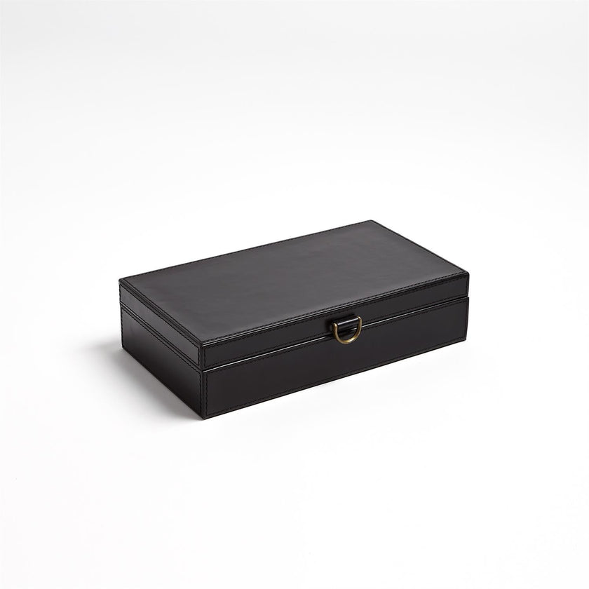 Global Views Marbled Leather D Ring Box - Black