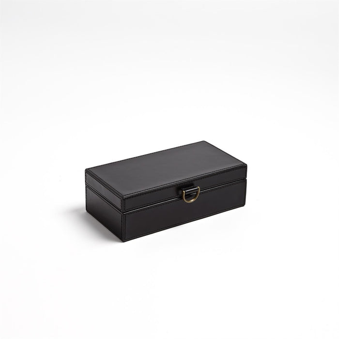 Global Views Marbled Leather D Ring Box - Black
