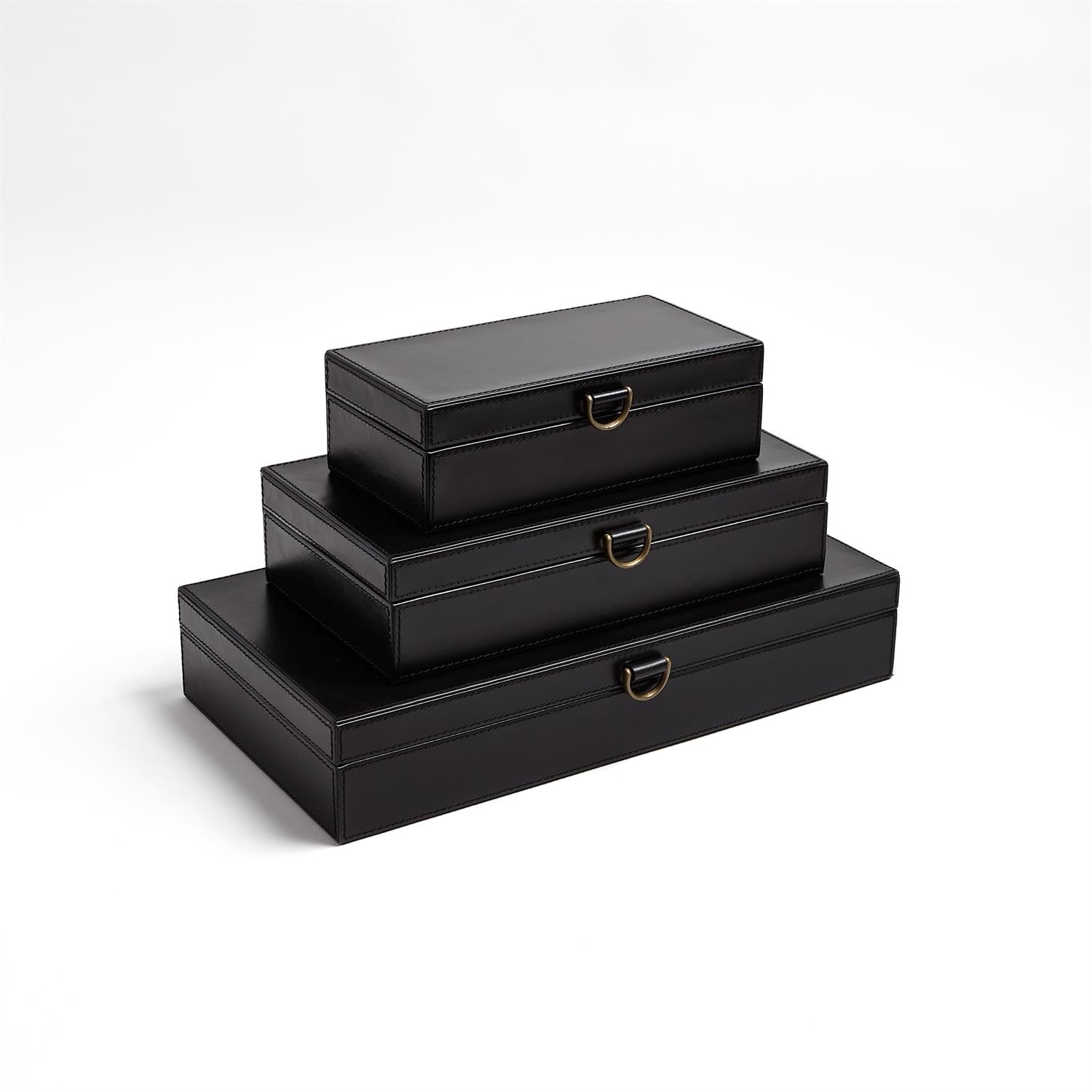 Global Views Marbled Leather D Ring Box - Black