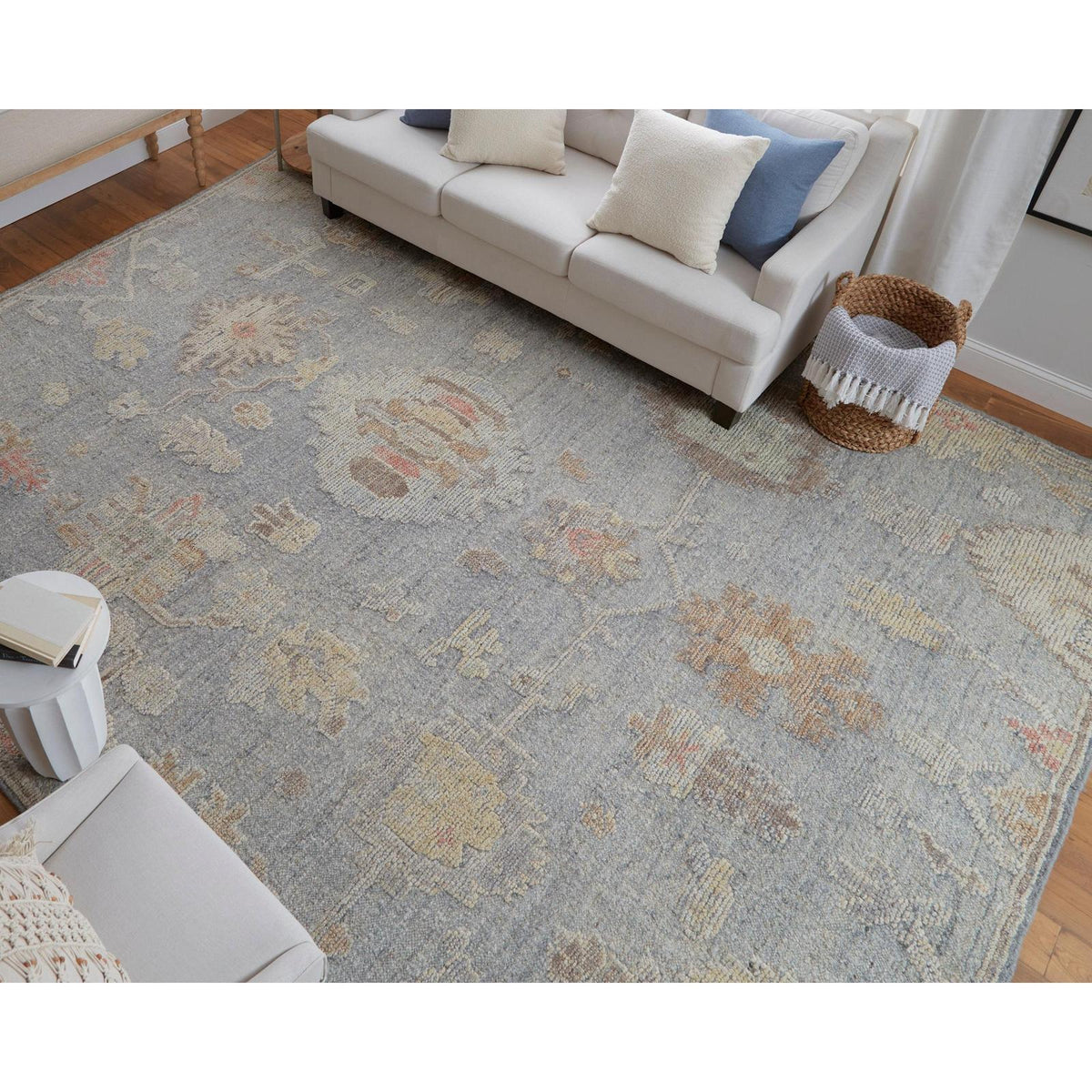 Feizy Grafton 69FMF Transitional Floral & Botanical Rug in Blue/Gray/Yellow