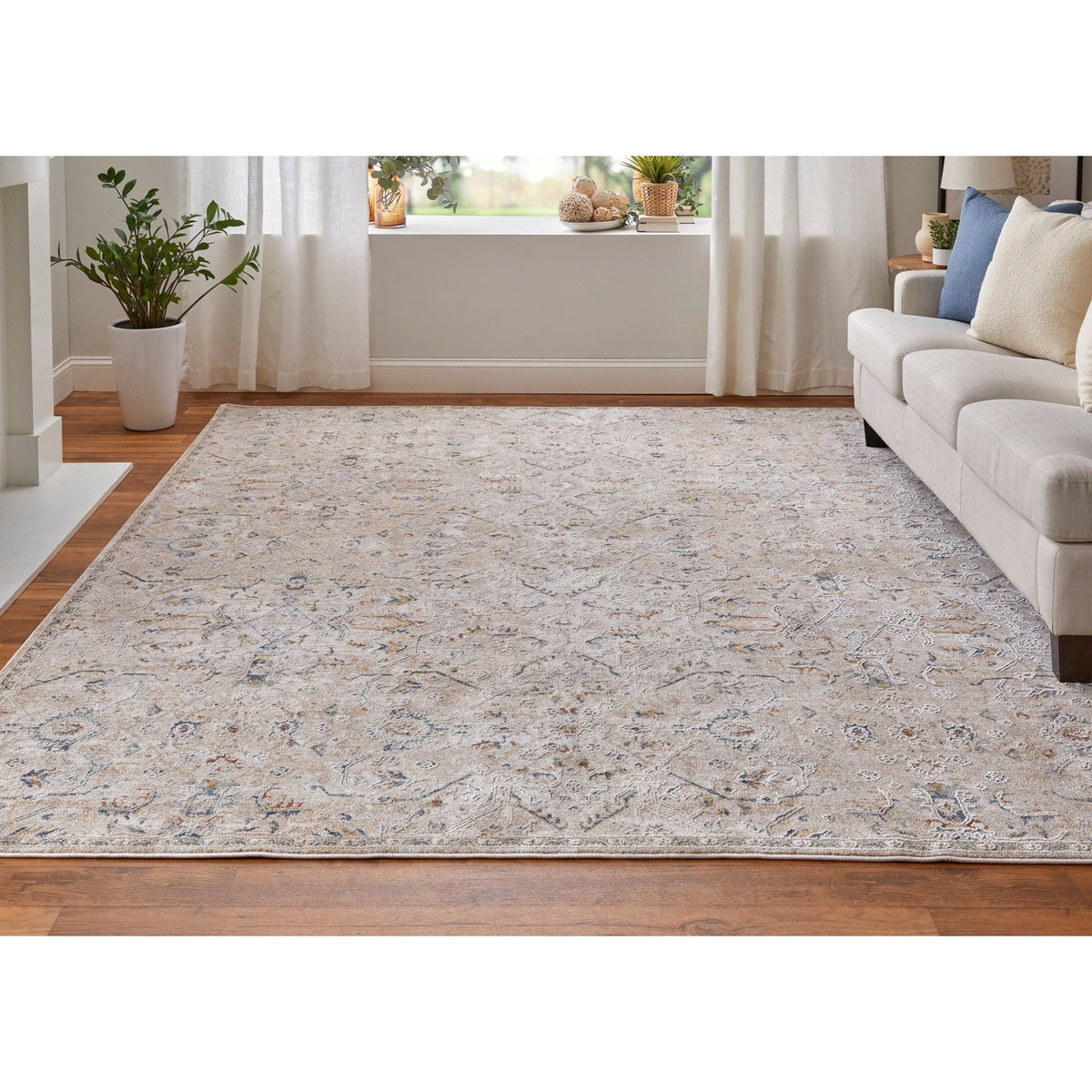 Feizy Pasha 39M6F Transitional Distressed in Taupe/Ivory/Blue