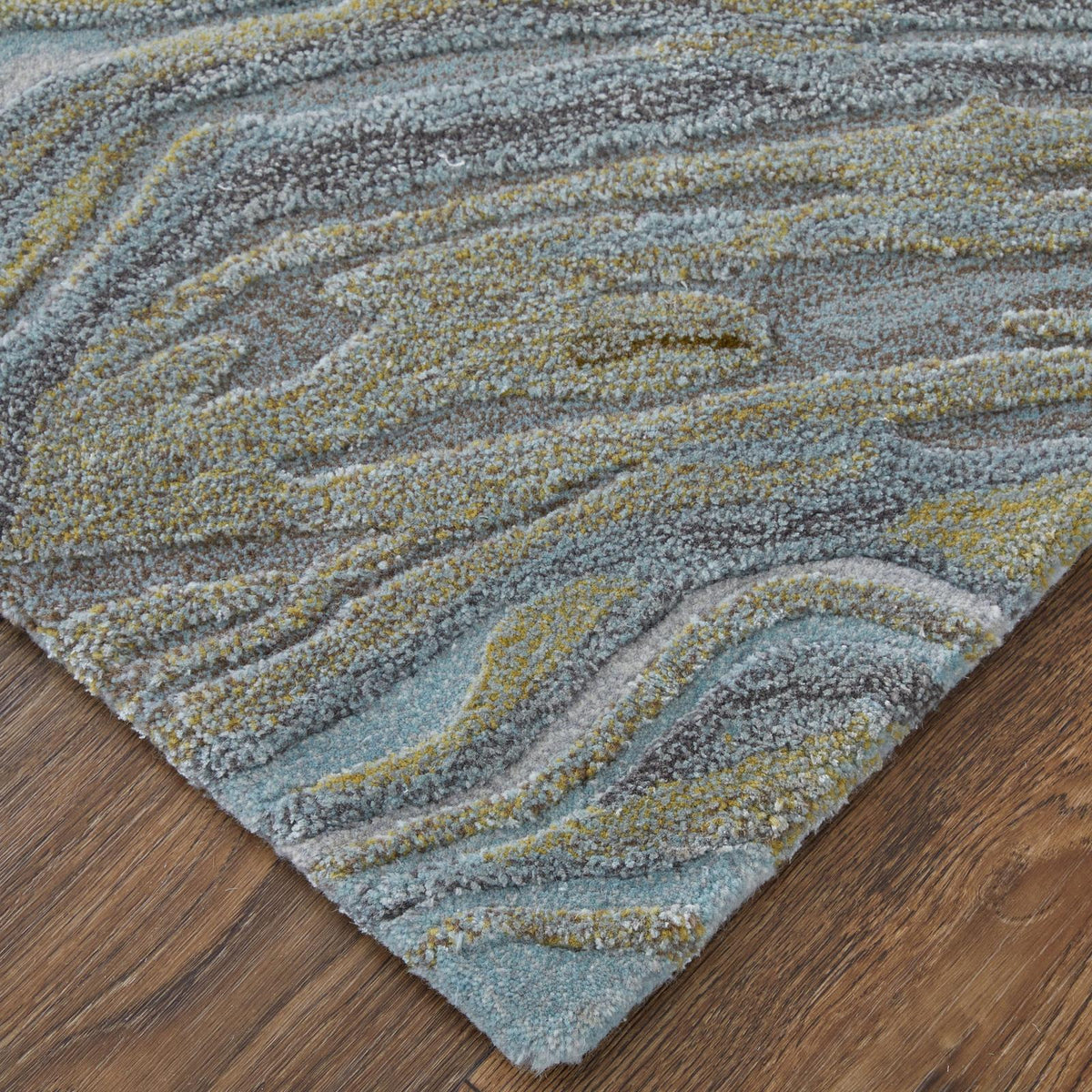 Feizy Kawai 8982F Modern Abstract Rug in Blue/Green/Gray