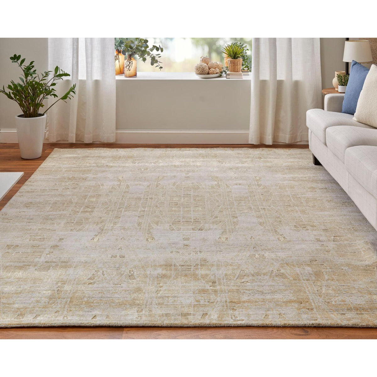 Feizy Eastfield 69FPF Modern Abstract Rug in Yellow/Ivory/Gold