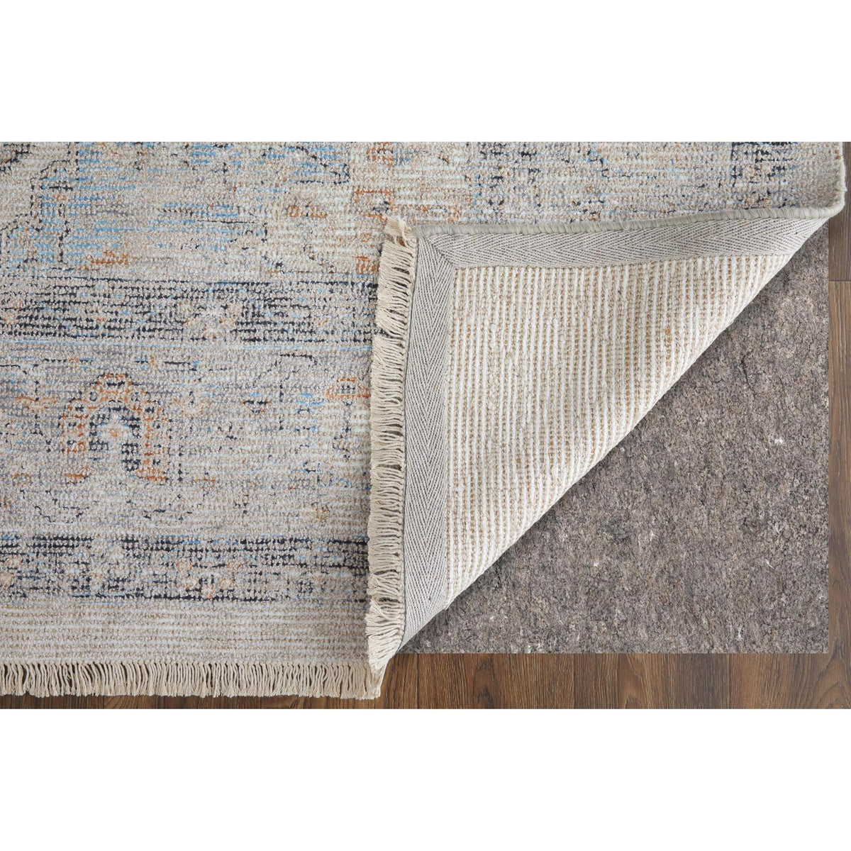 Feizy Caldwell 8980F Transitional Medallion Rug in Ivory/Blue/Orange