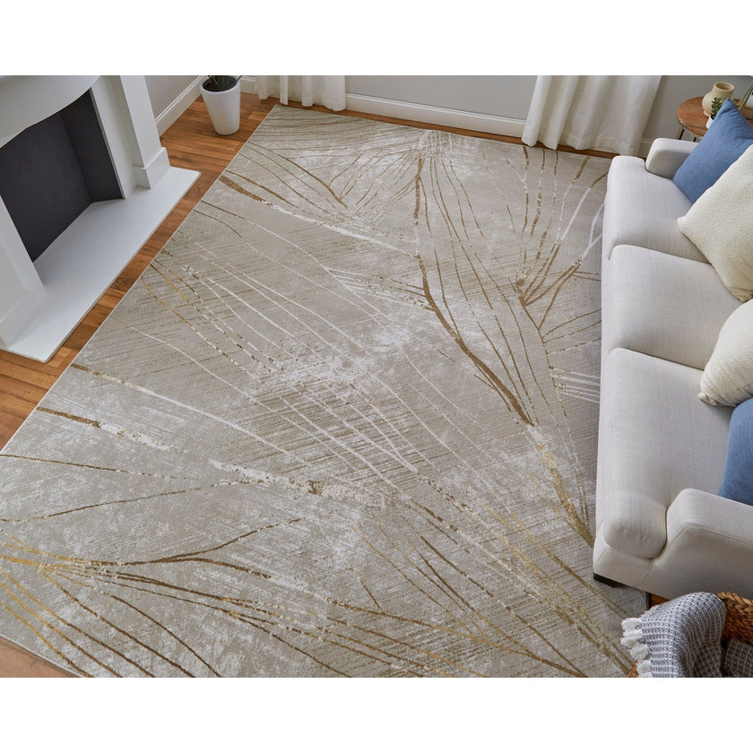 Feizy Waldor 39NBF Modern Abstract in Taupe/Brown/Silver