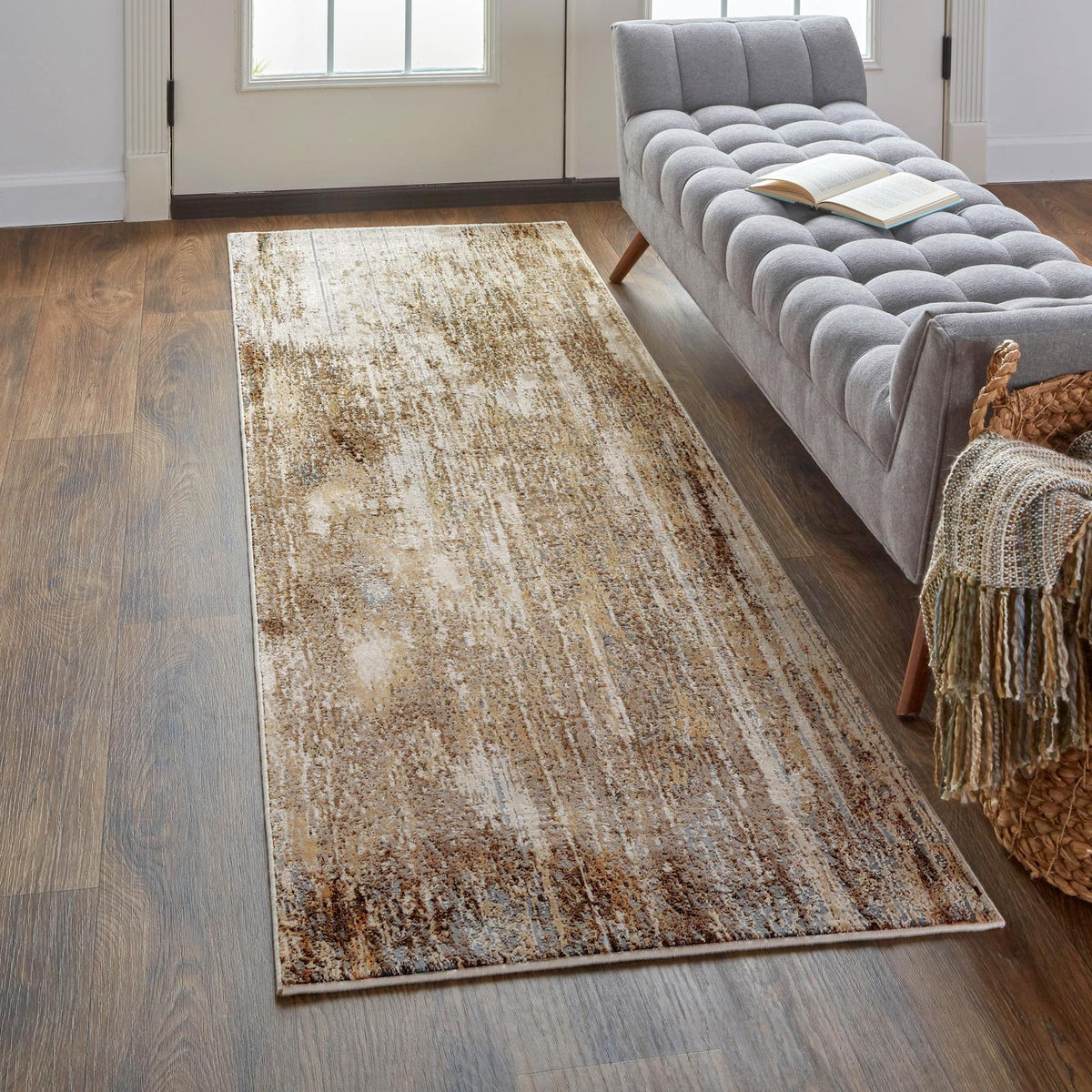 Feizy Parker 3705F Transitional Abstract Rug in Tan/Ivory/Brown