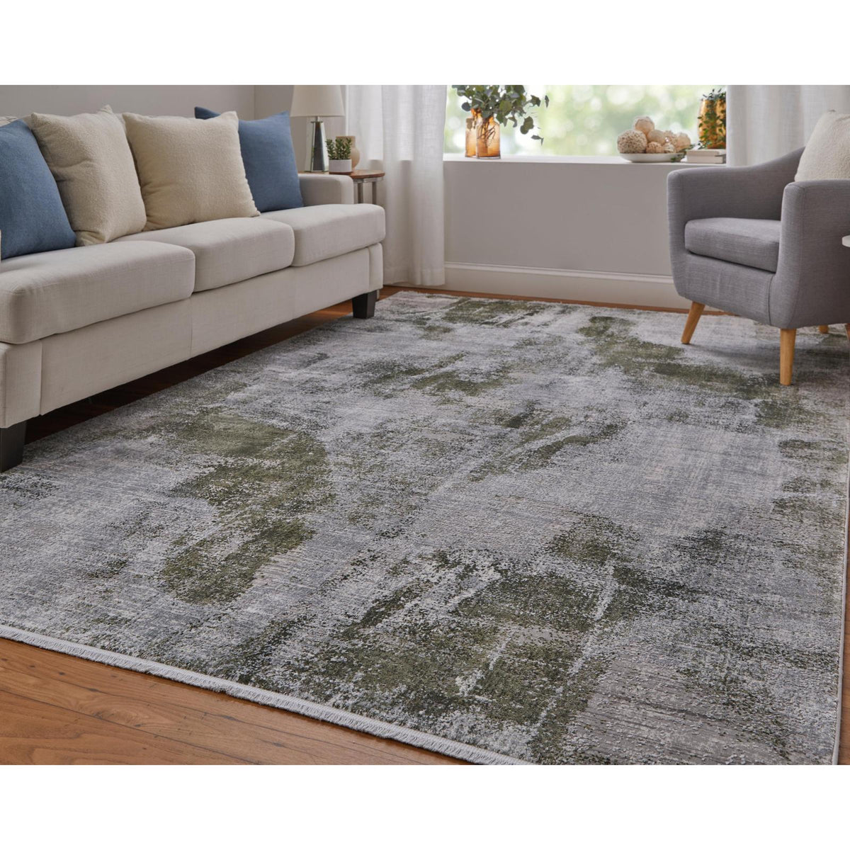 Feizy Cadiz 39N5F Modern Ikat Rug in Gray/Green/Silver
