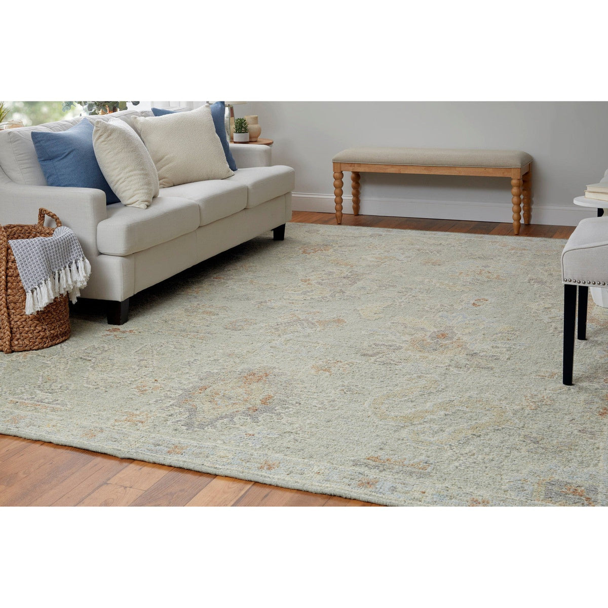 Feizy Grafton 69FNF Transitional Floral & Botanical in Gray/Green/Blue
