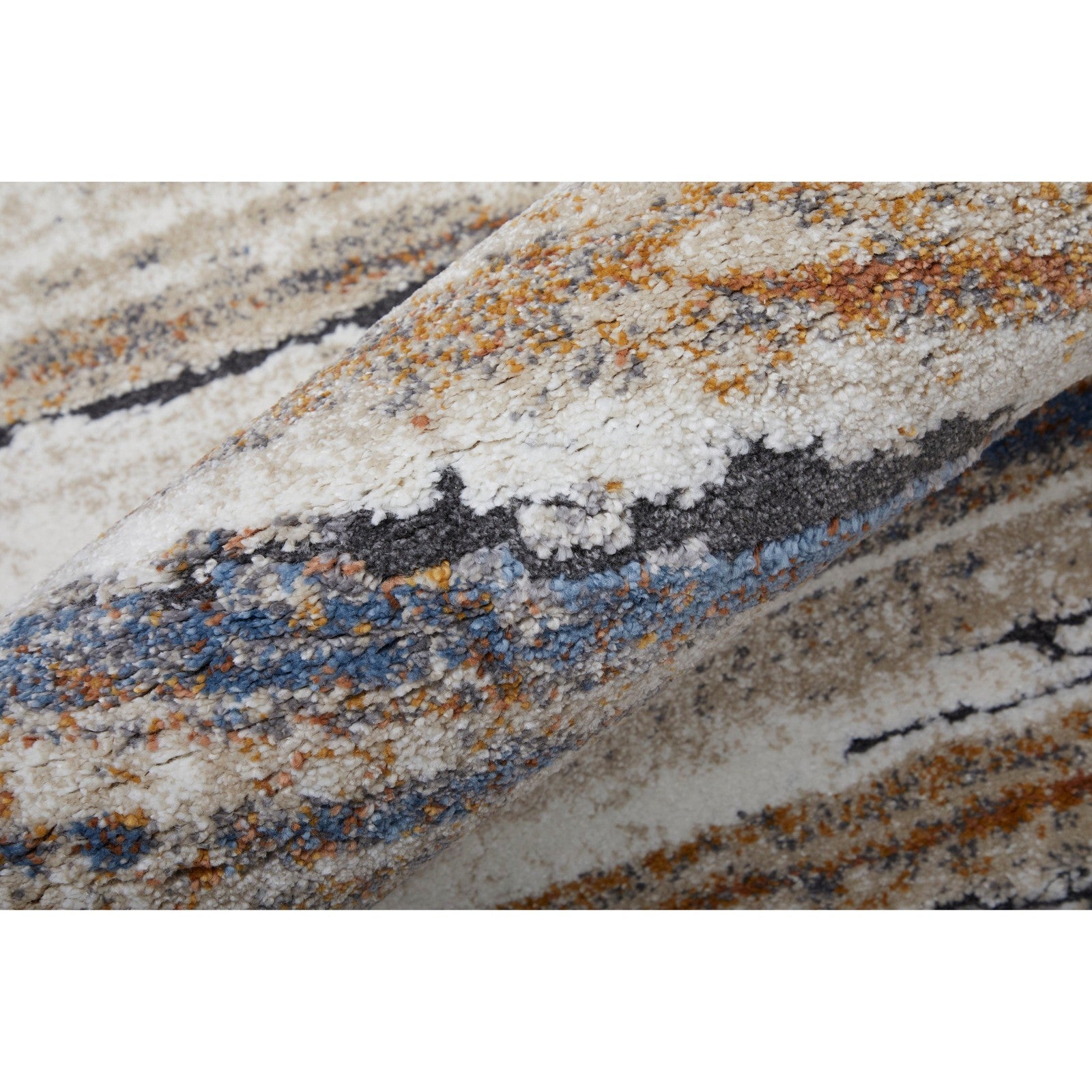 Feizy Gilmore 39MQF Modern Stripes in Ivory/Orange/Gray