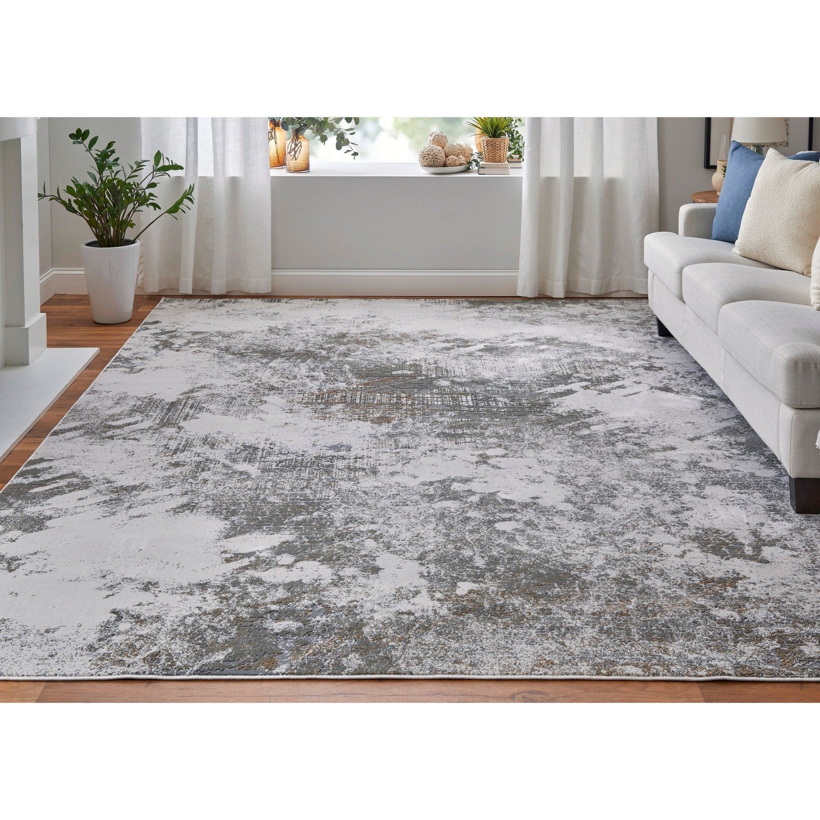 Feizy Waldor 39NDF Modern Abstract in Gray/Silver/Taupe