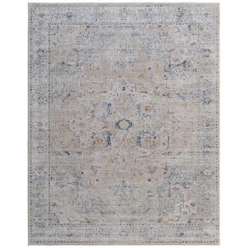 Feizy Pasha 39M5F Transitional Medallion in Ivory/Taupe/Blue