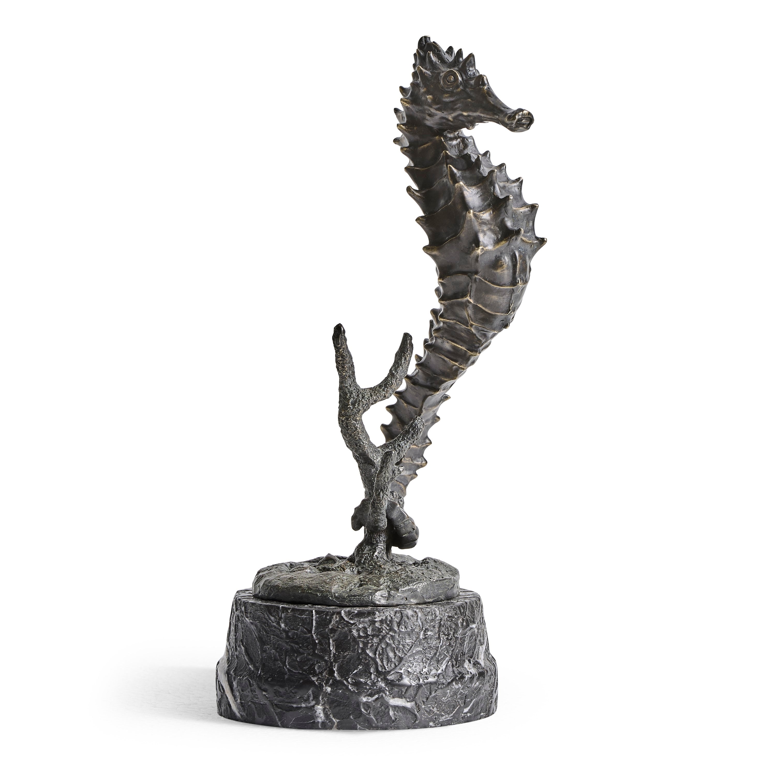 Jonathan Charles Antique Dark Bronze Seashorse Statue