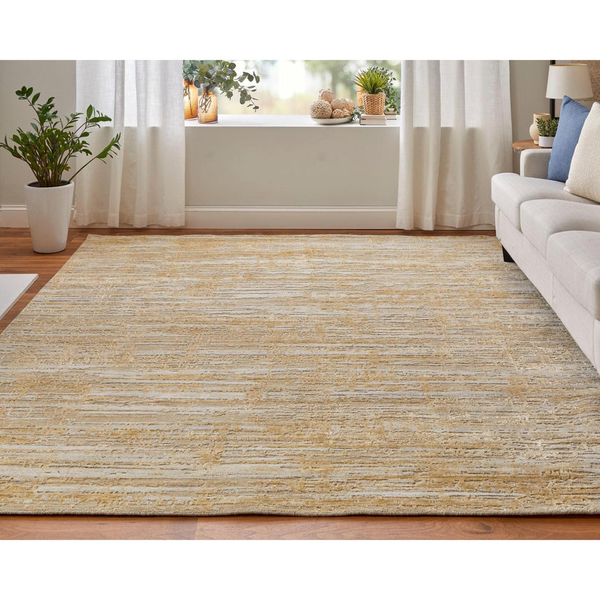 Feizy Eastfield 69FQF Modern Abstract Rug in Yellow/Ivory/Gold