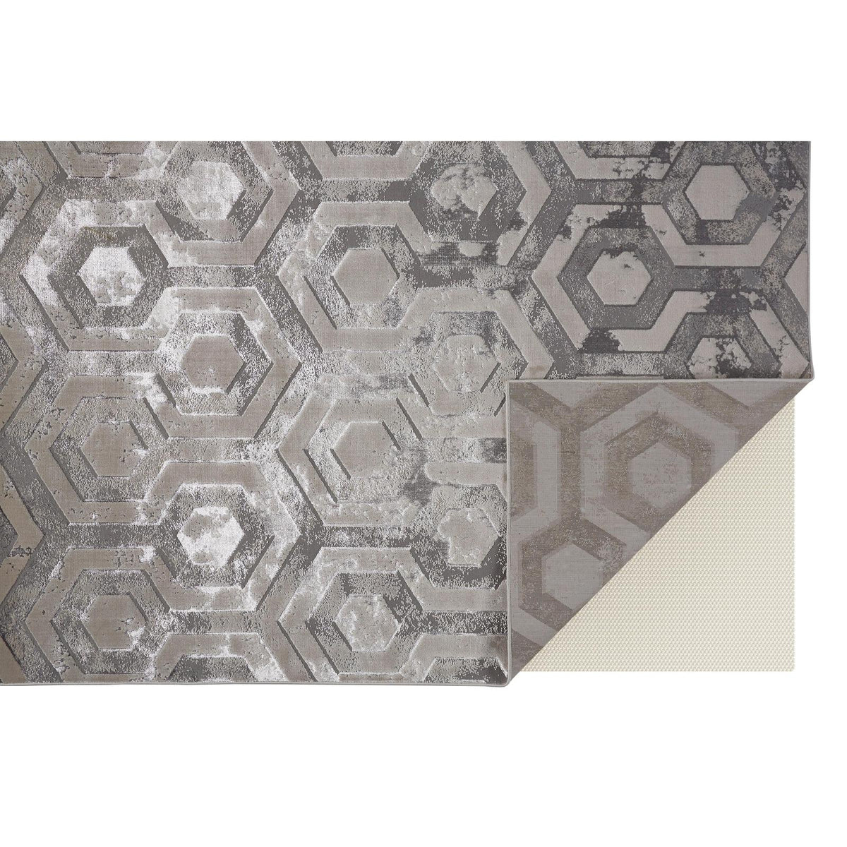 Feizy Micah 3046F Modern Distressed Rug in Gray/Taupe/Silver