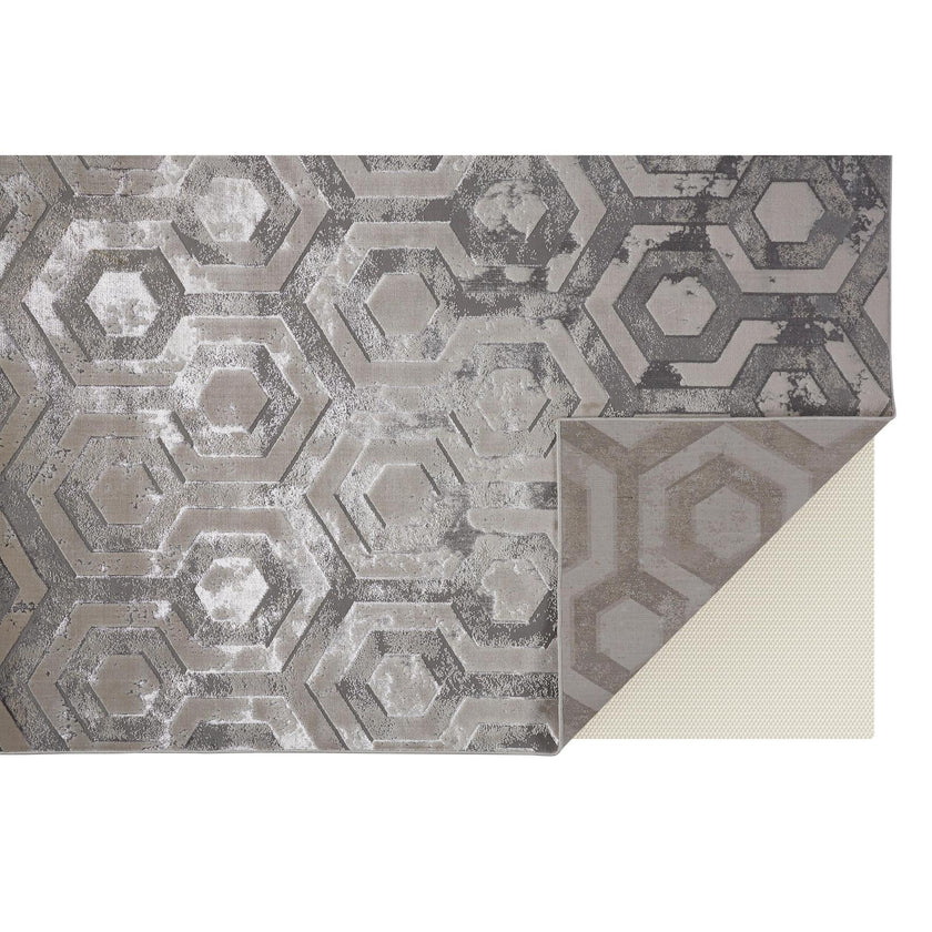 Feizy Micah 3046F Modern Distressed Rug in Gray/Taupe/Silver