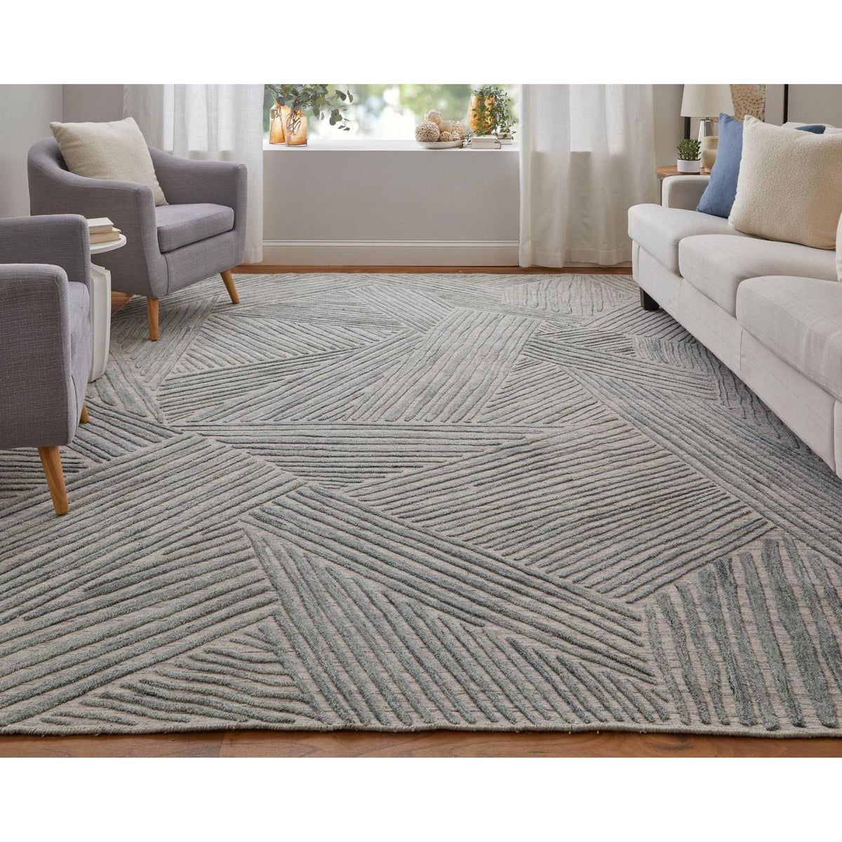 Feizy Elias 69FYF Modern Abstract Rug in Green/Ivory/Tan