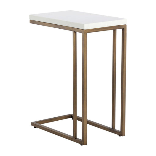 Sunpan Sawyer End Table - Antique Brass - White