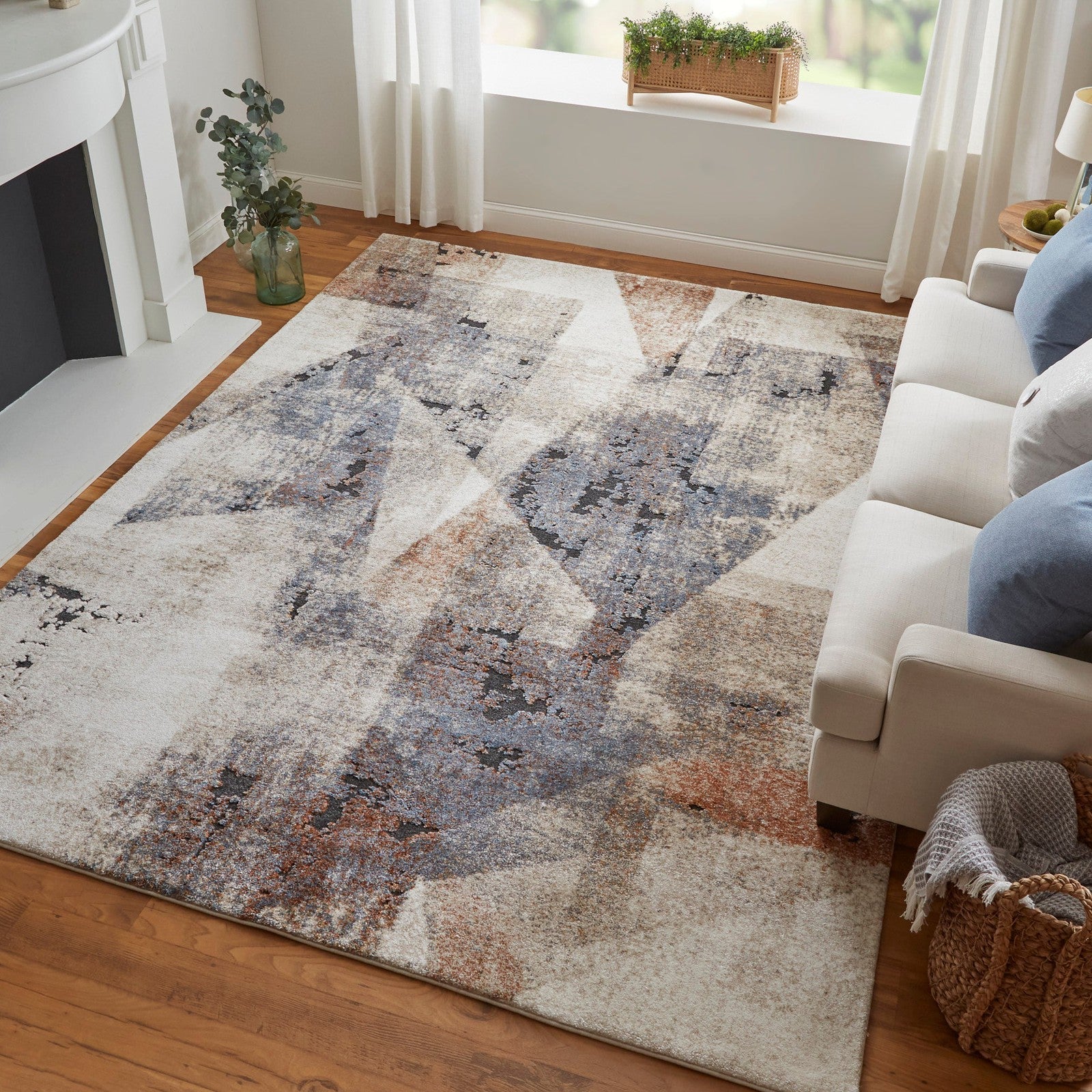Feizy Gilmore 39MKF Modern Color Block in Blue/Ivory/Taupe