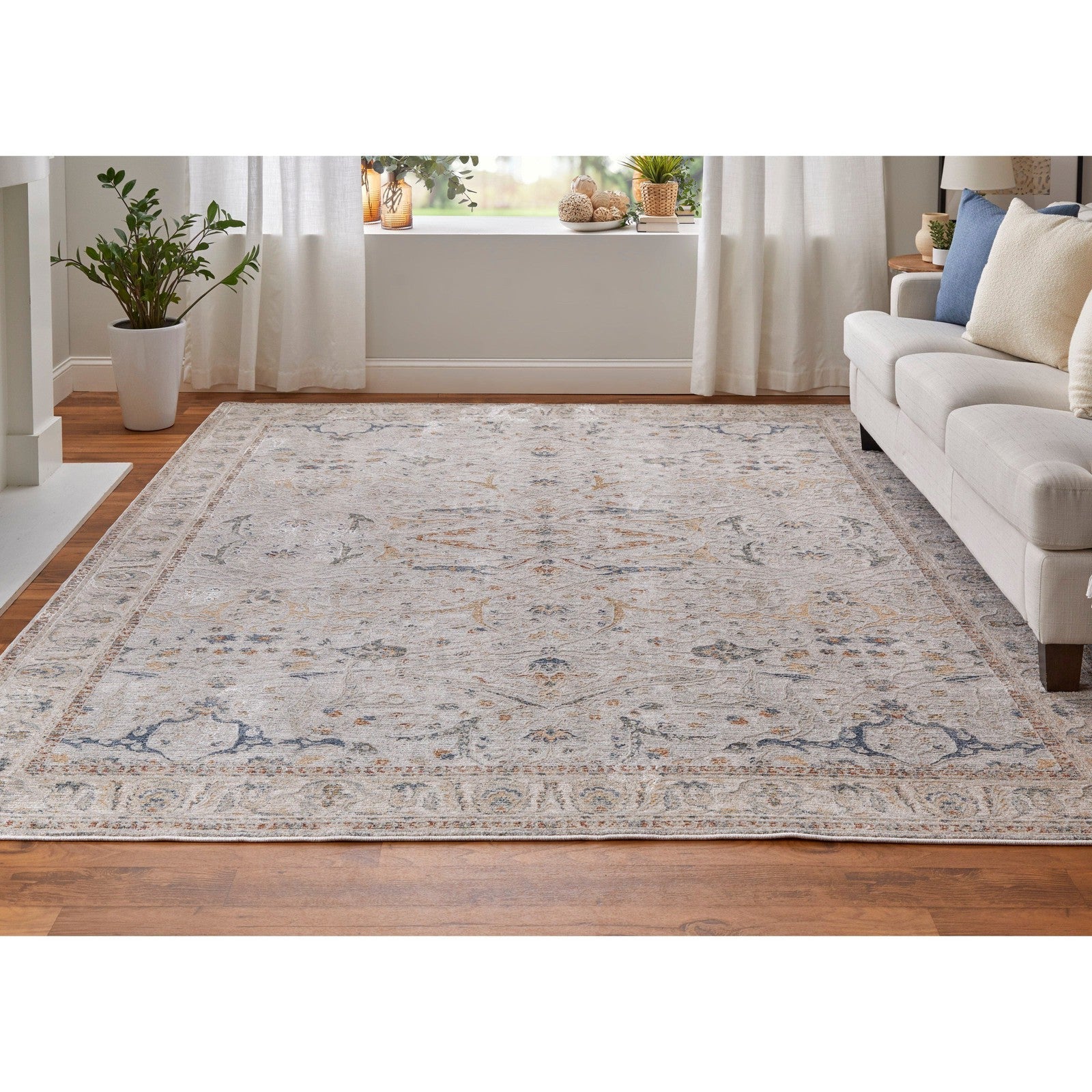 Feizy Pasha 39M4F Transitional Ikat in Ivory/Blue/Taupe