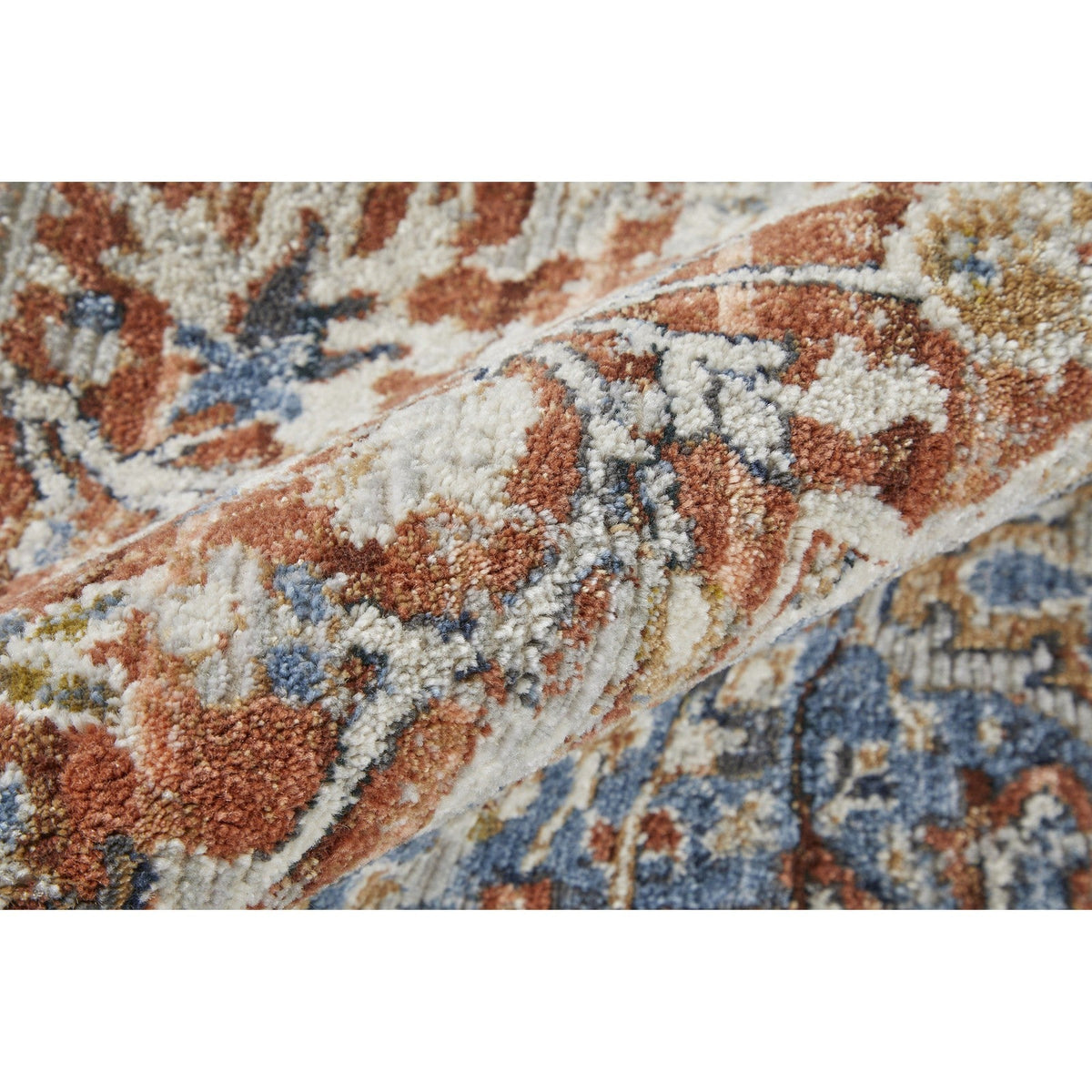 Feizy Kaia 39HXF Transitional Medallion in Orange/Ivory/Blue