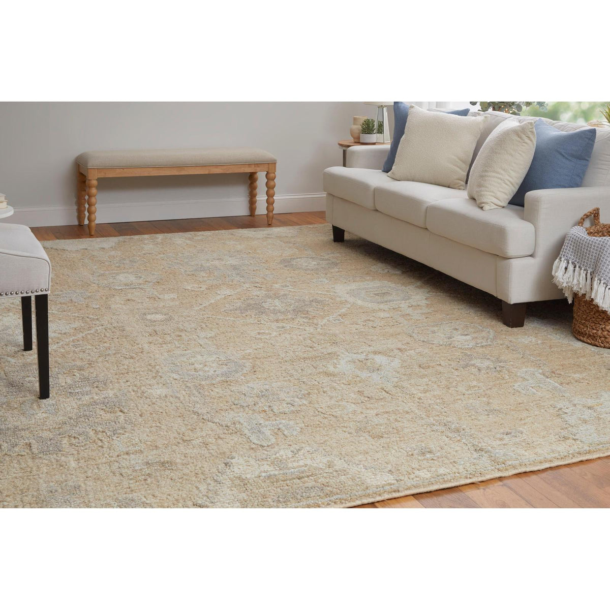 Feizy Grafton 69F8F Transitional Floral & Botanical Rug in Tan/Gray/Ivory
