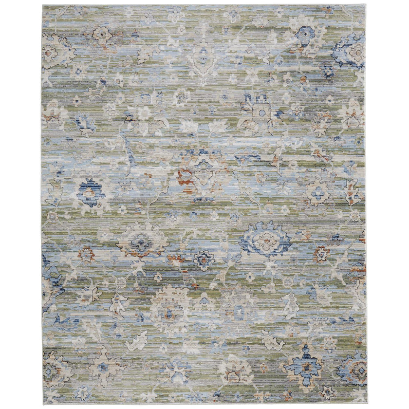 Feizy Melrose 39P3F Traditional Floral & Botanical Rug in Green/Ivory/Blue