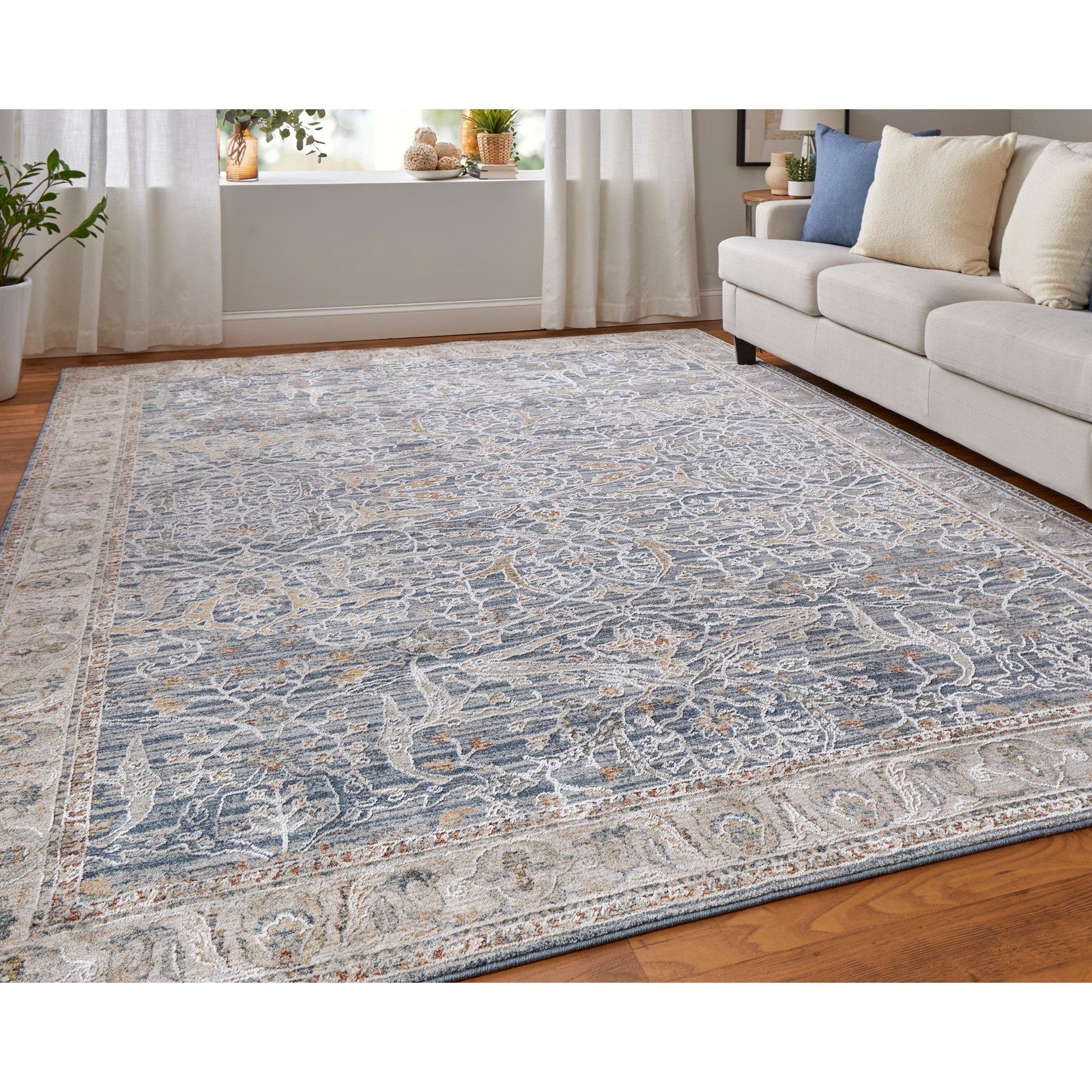 Feizy Pasha 39M4F Transitional Ikat in Blue/Taupe/Ivory