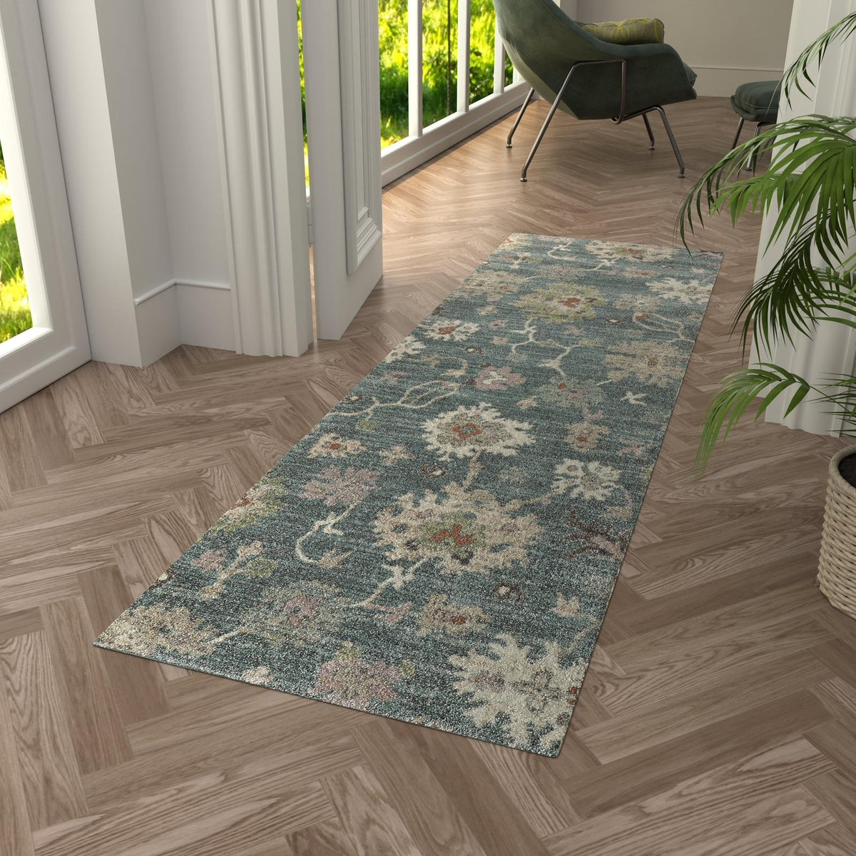 Feizy Dartmouth 39QMF Transitional Abstract Rug in Blue/Ivory/Pink