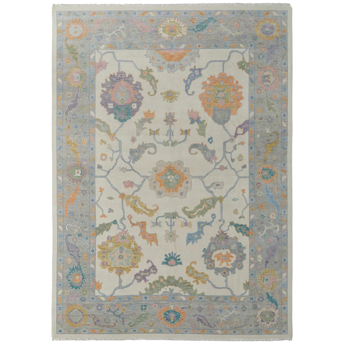 Feizy Karina 69G9F Transitional Floral & Botanical Rug in Ivory/Orange/Blue