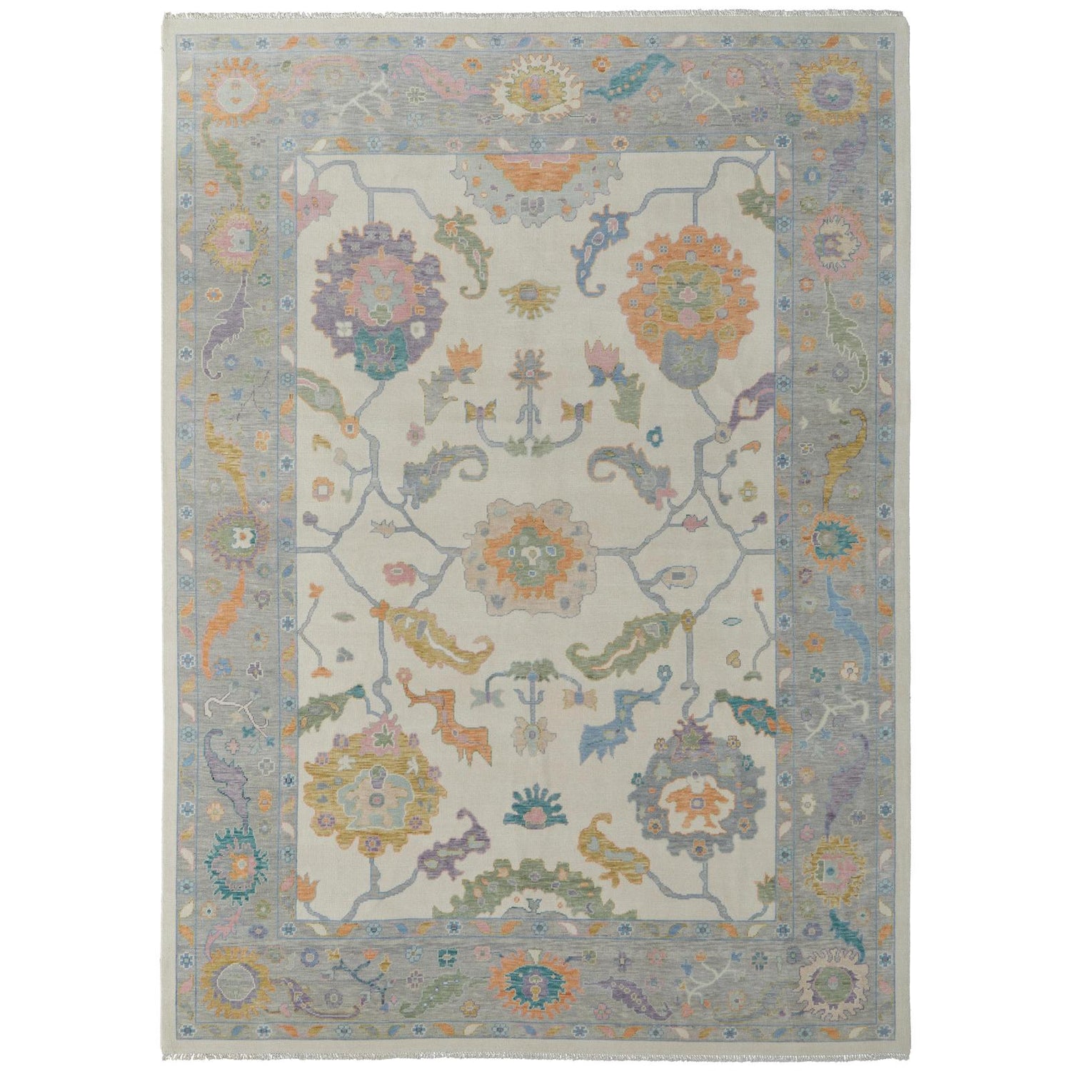 Feizy Karina 69G9F Transitional Floral & Botanical Rug in Ivory/Orange/Blue