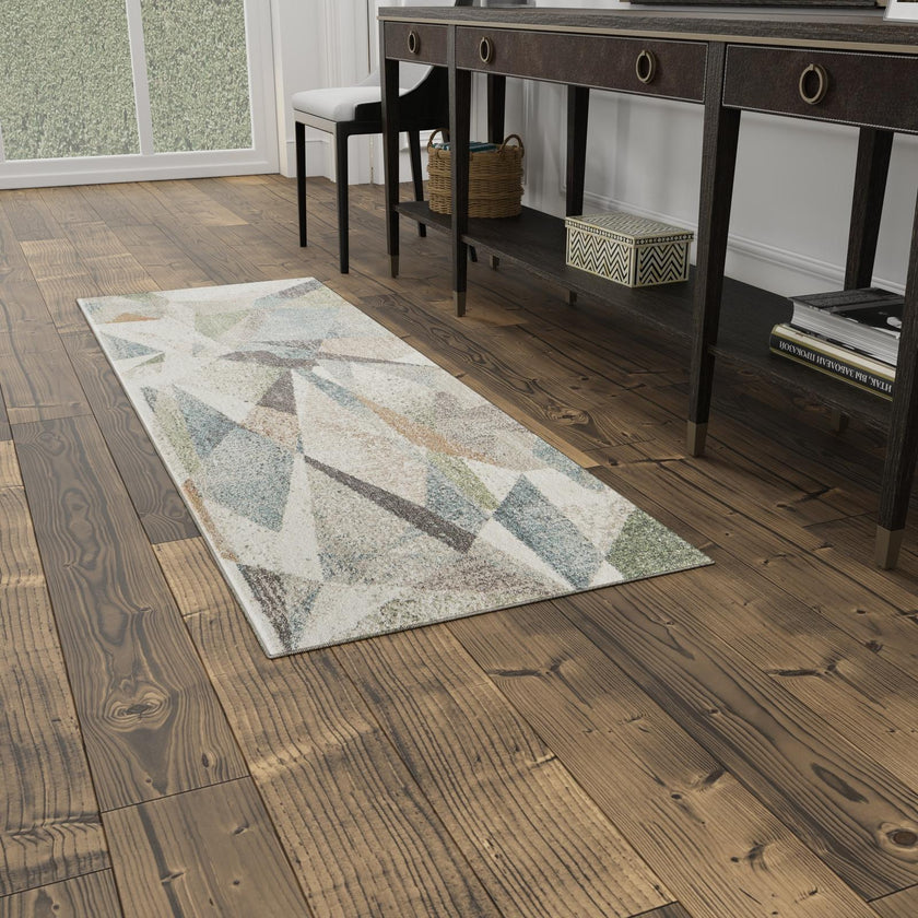 Feizy Eden 39QVF Modern Color Block Rug in Ivory/Blue/Green