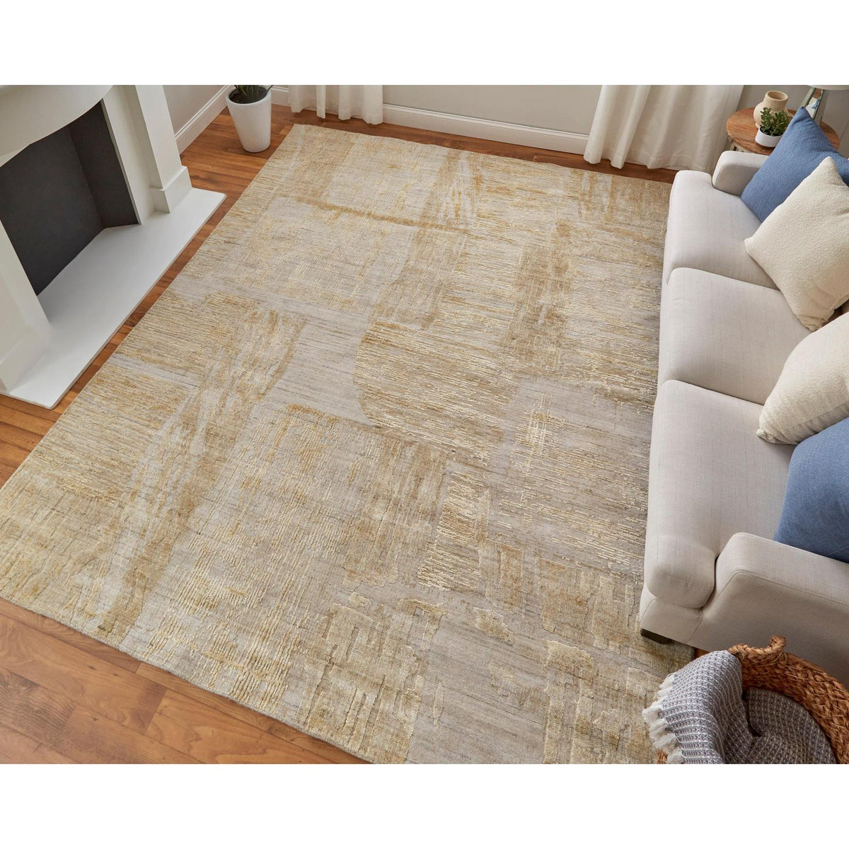 Feizy Eastfield 69FTF Modern Abstract Rug in Yellow/Ivory/Gold