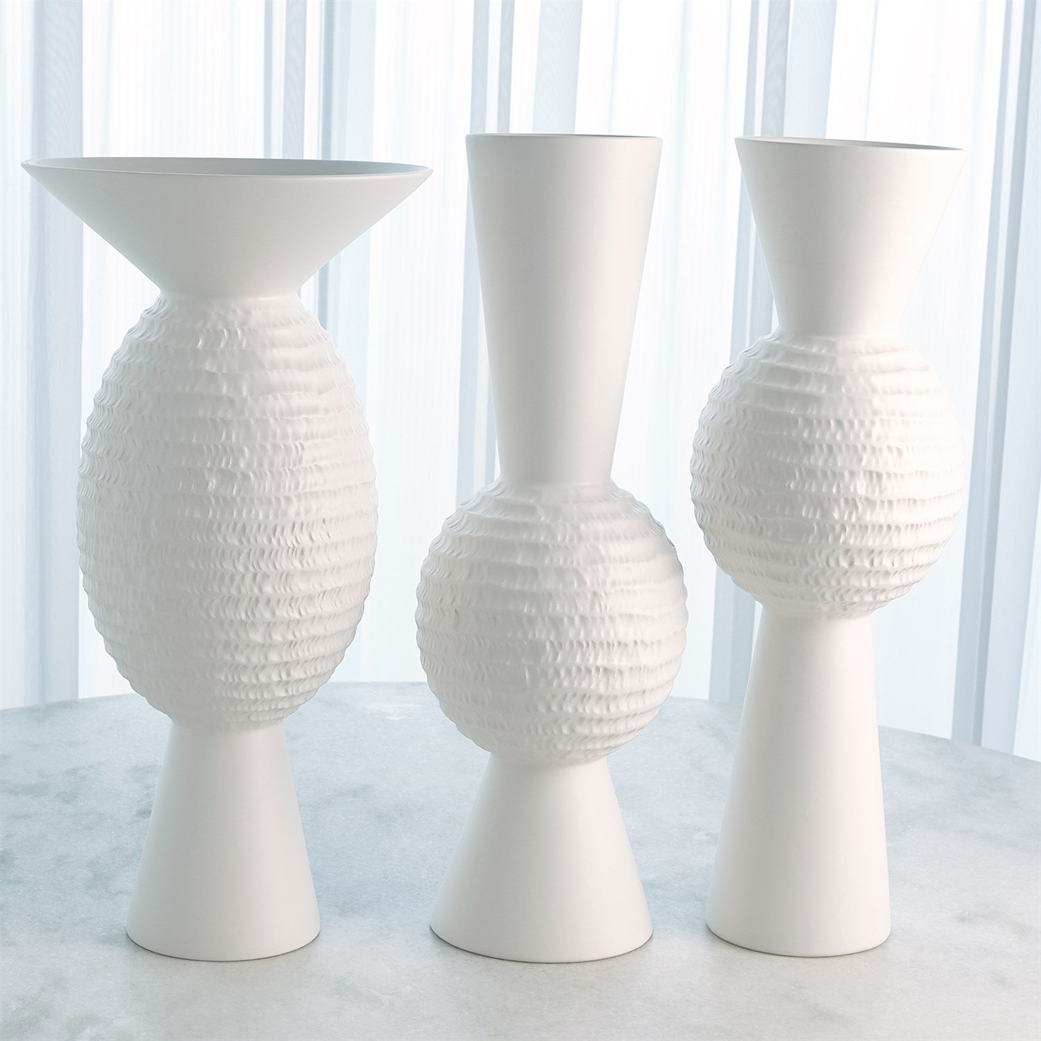 Global Views Chiseled Orb Vase - Matte White