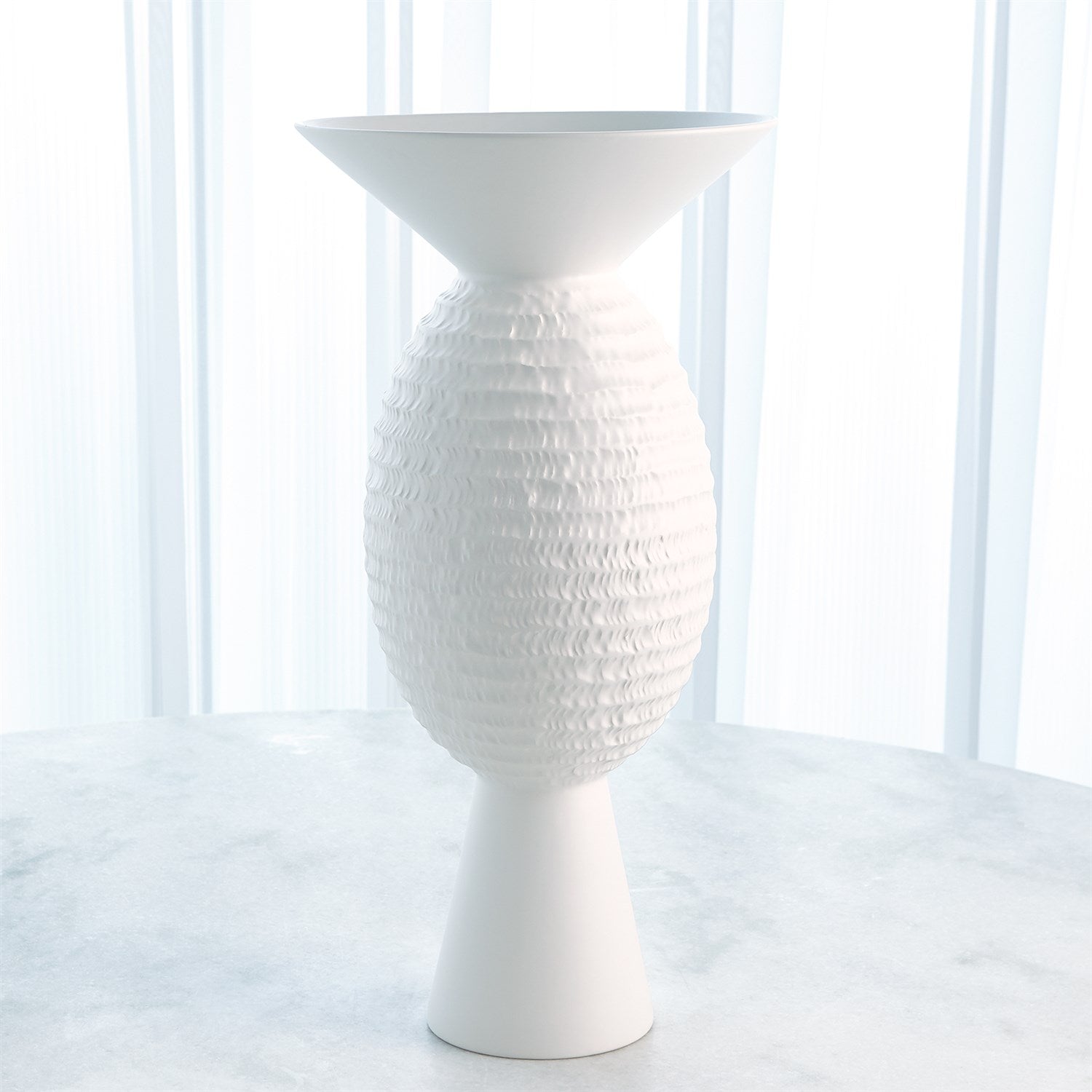Global Views Chiseled Orb Vase - Matte White