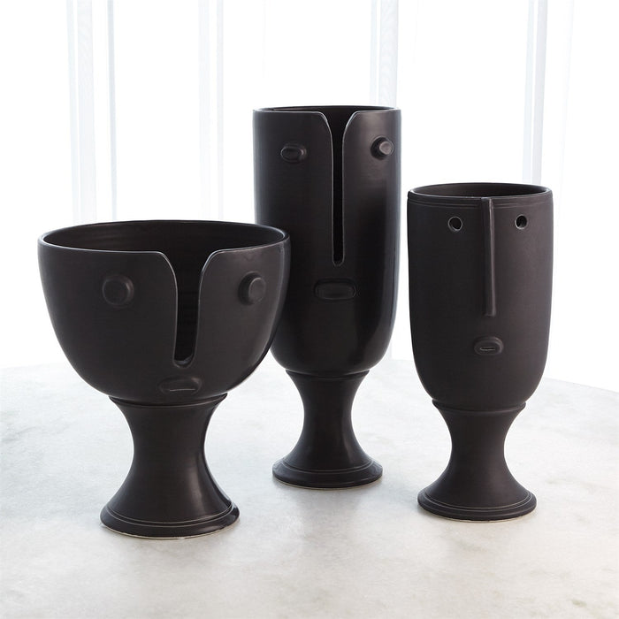 Global Views Long Nose Vases & Bowl - Matte Black