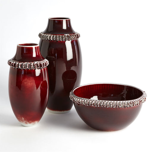Global Views Ruffle Vases & Bowl - Oxblood