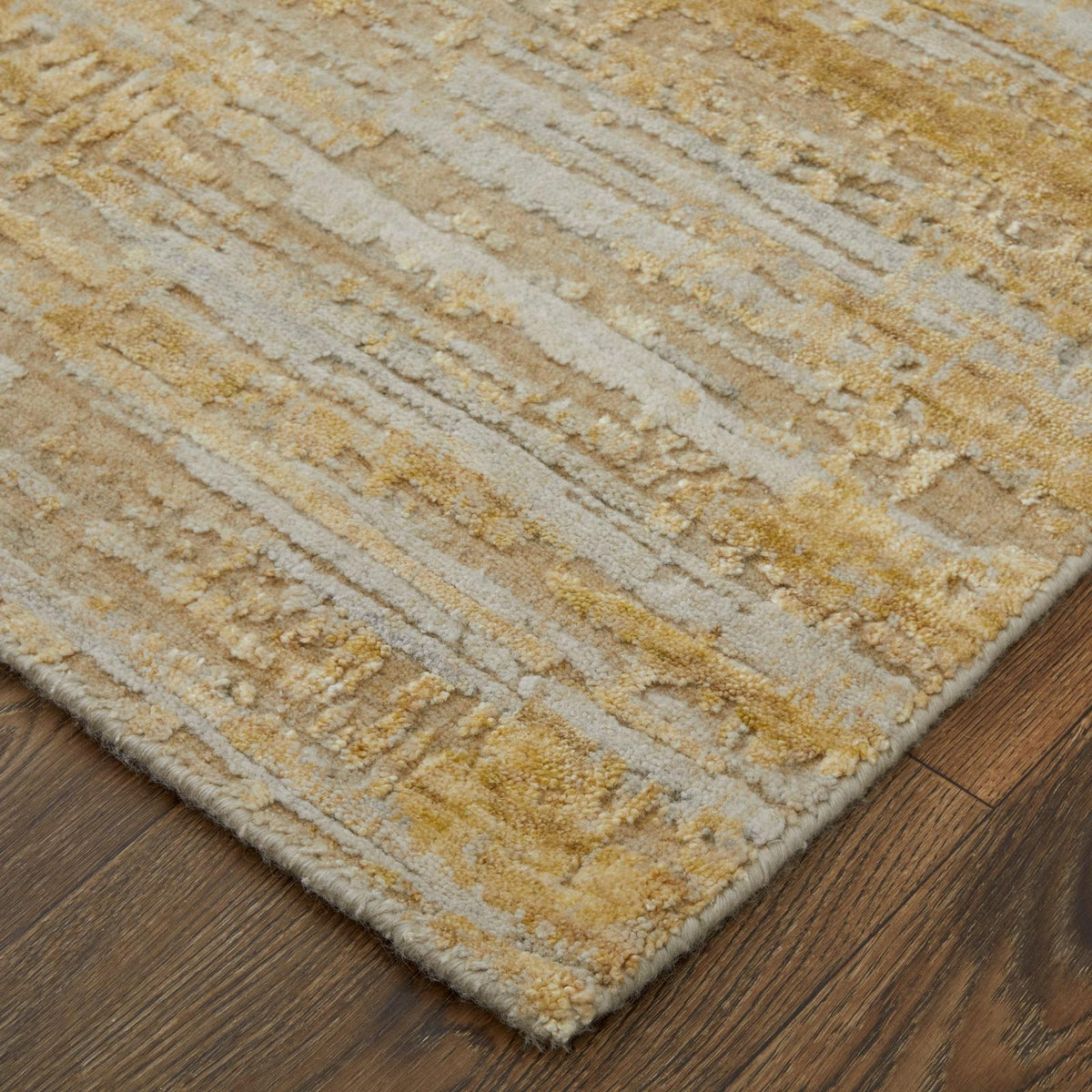 Feizy Eastfield 69FQF Modern Abstract Rug in Yellow/Ivory/Gold