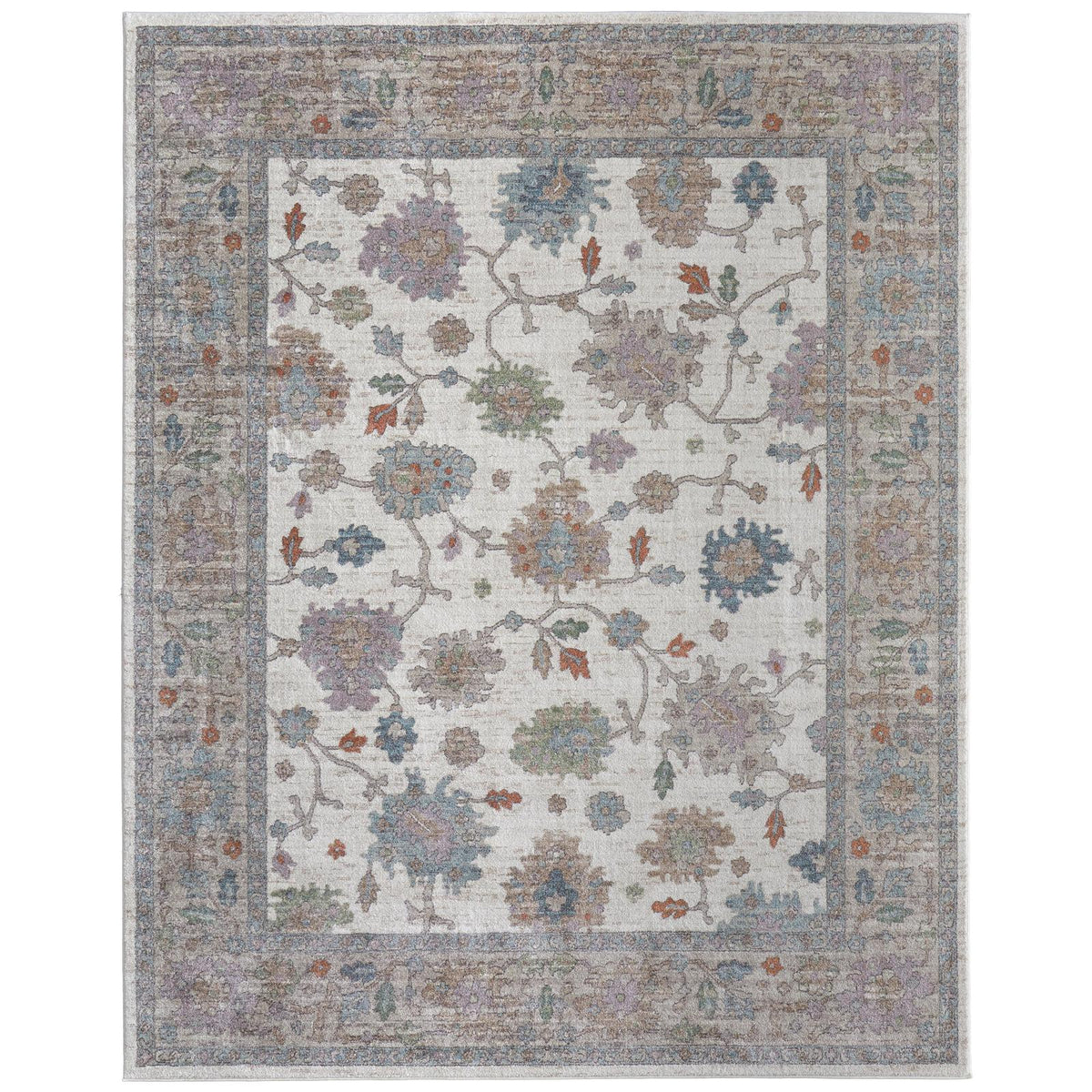 Feizy Dartmouth 39QJF Transitional Floral & Botanical Rug in Ivory/Brown/Blue