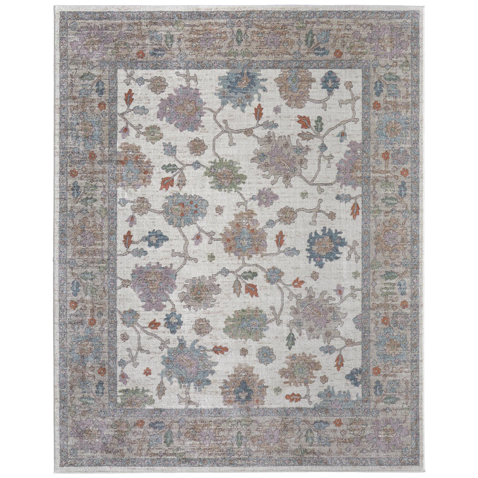 Feizy Dartmouth 39QJF Transitional Floral & Botanical Rug in Ivory/Brown/Blue