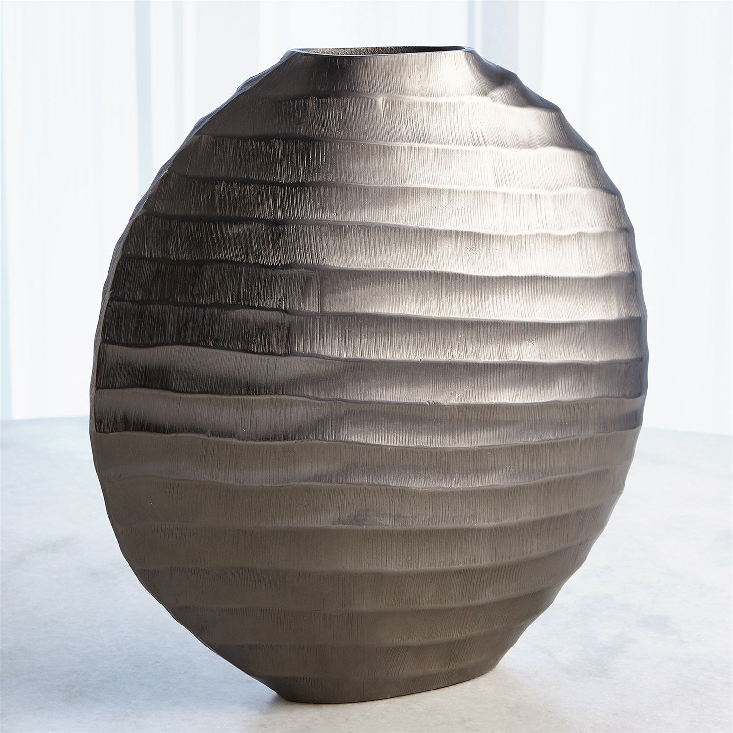 Global Views Chased Oval Vase - Black Nickel