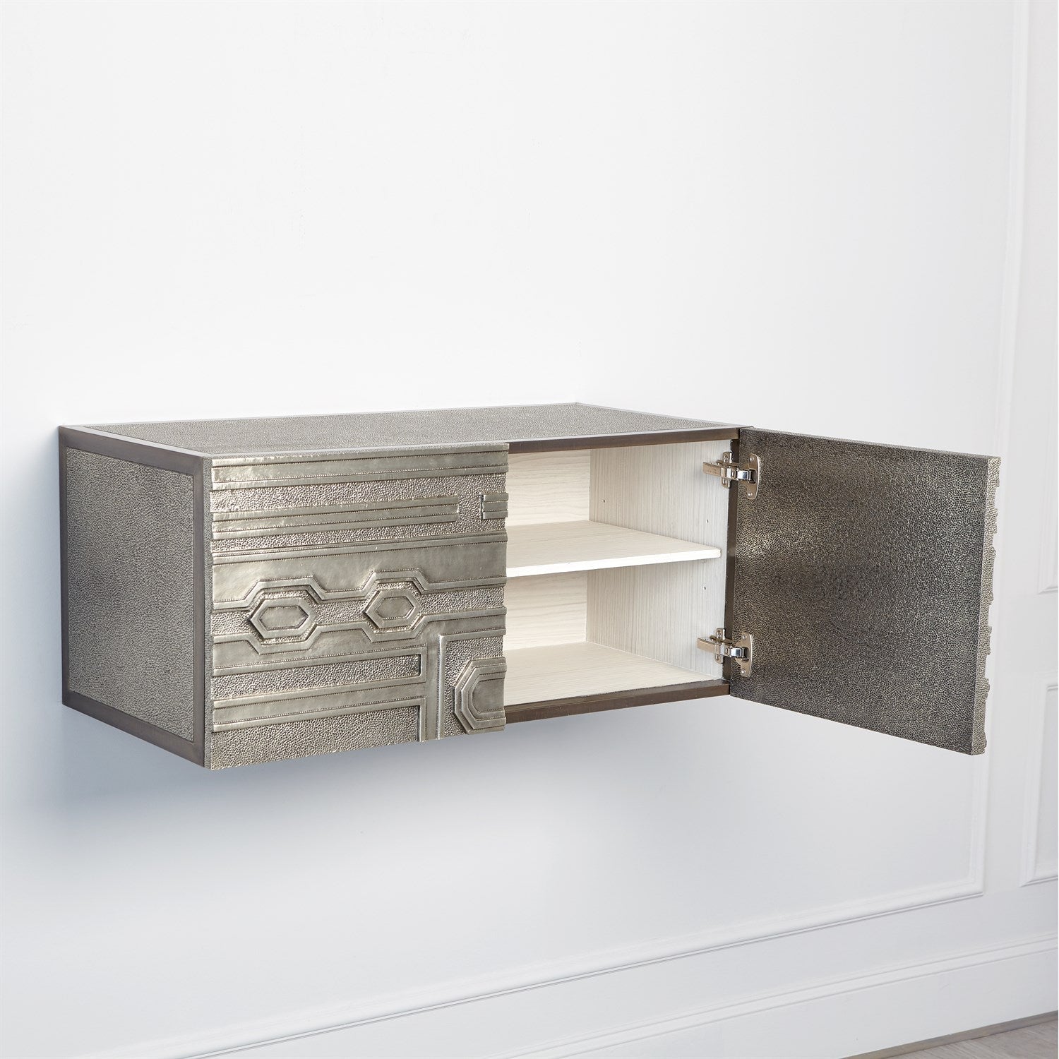 Global Views Abstract Block Cabinet with Floating Shelf - Silver