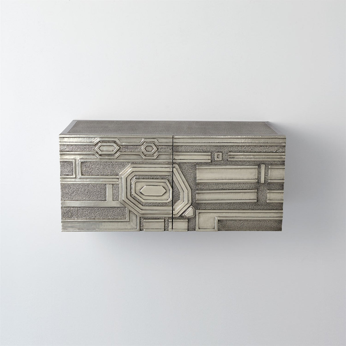 Global Views Abstract Block Cabinet with Floating Shelf - Silver