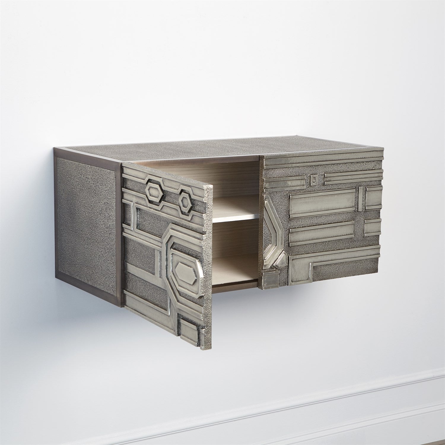 Global Views Abstract Block Cabinet with Floating Shelf - Silver
