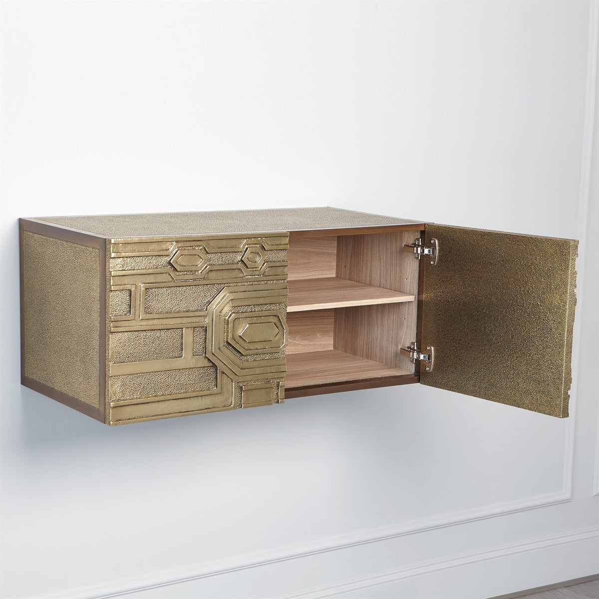 Global Views Abstract Block Cabinet with Floating Shelf - Brass