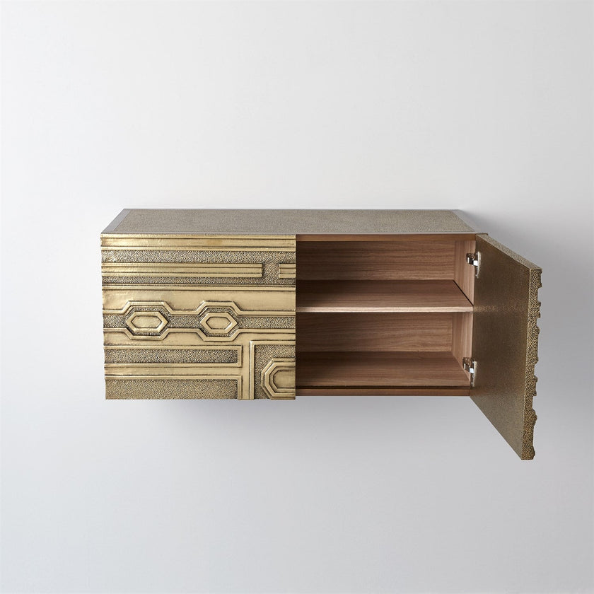 Global Views Abstract Block Cabinet with Floating Shelf - Brass