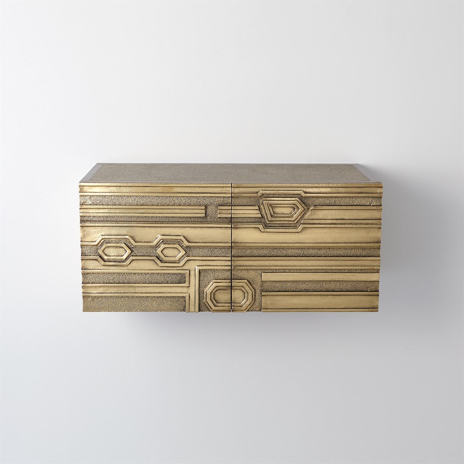 Global Views Abstract Block Cabinet with Floating Shelf - Brass